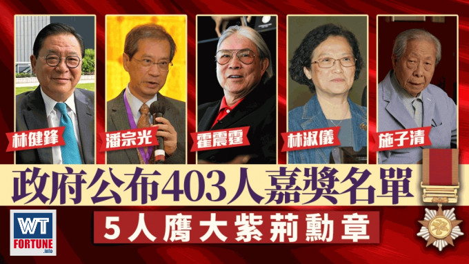 全球併購基金熱烈祝賀林健鋒、潘宗光、霍震霆、林淑儀、施子清獲頒大紫荊勳章